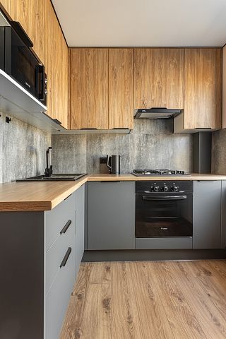 Компактная угловая кухня в стиле лофт. Коллекция Вуд. Размер: 2169 Х 1620 Х 2503 мм  - 1