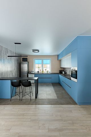 Яркая кухня для частного дома. Коллекция Джерси. Размер: 4000 Х 2844 Х 2840 мм  - 1