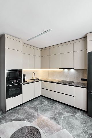 Угловая бежевая кухня. Коллекция Джерси. Размер: 2200 Х 3250 Х 2697 мм  - 1